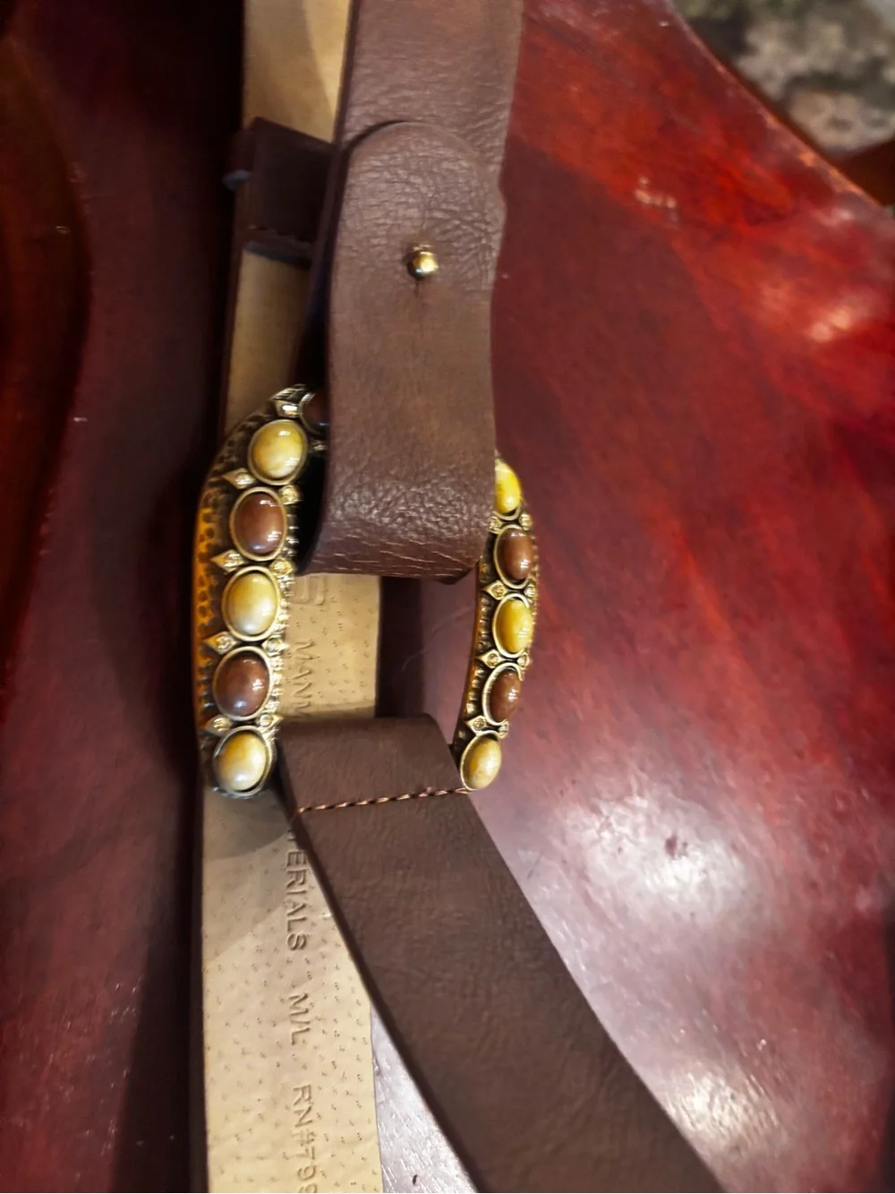 Chico's Brown and Cream Beaded Leather Belt